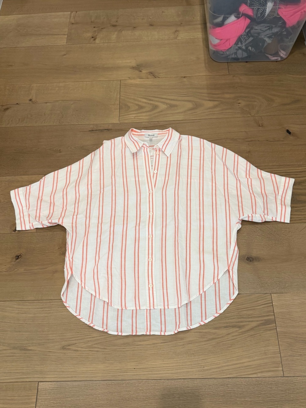 Madewell Striped Button-Up Shirt in White & Coral